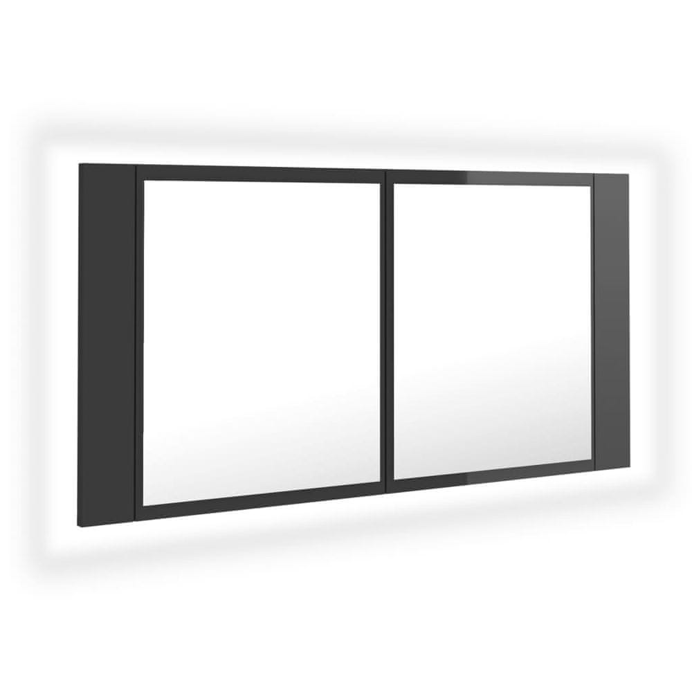 Vidaxl LED kúpeľňová zrkadlová skrinka lesklá sivá 90x12x45 cm akryl